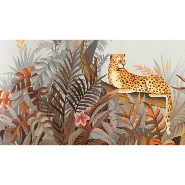 Not Yet Made - Made To Order 36" * H96" * 2ps, Hand-Painted Vintage Jungle Sanctuary Jaguar & Toucan Tropical Mural For Sale - Image 5 of 5