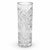 Striking tall cut-crystal vase featuring an elaborate geometric pattern of starbursts, fans, crosshatching, and deeply...