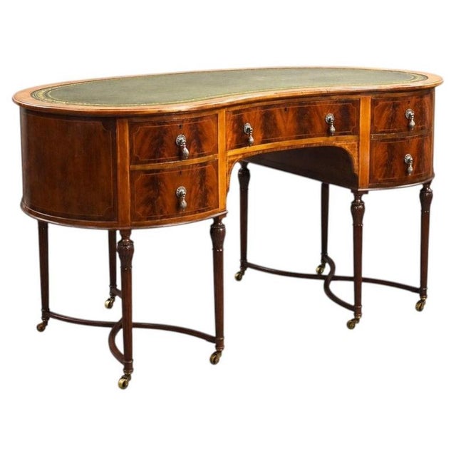 Edwardian Flame Mahogany Kidney-Shaped Writing Desk, 1900 For Sale - Image 13 of 13