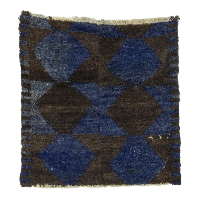 Blue & Dark Gray Vintage Tulu Rug For Sale