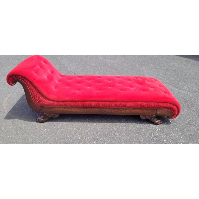 Red Antique Art Deco Red Velvet Chaise Lounge Sofa For Sale - Image 8 of 17