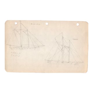 1940s Maine Marine Architectural Pencil Drawing on Paper For Sale