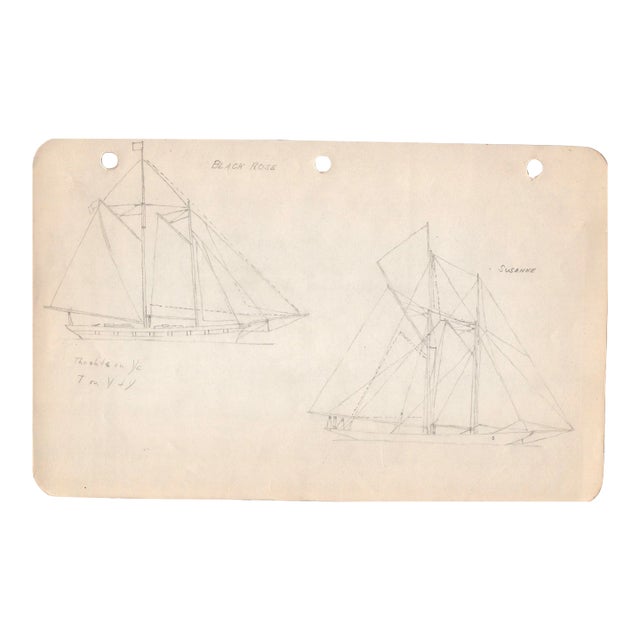 1940s Maine Marine Architectural Pencil Drawing on Paper For Sale