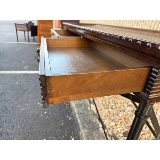 Vintage Regency Style Dark Stained Metal Base Console Table For Sale - Image 13 of 17