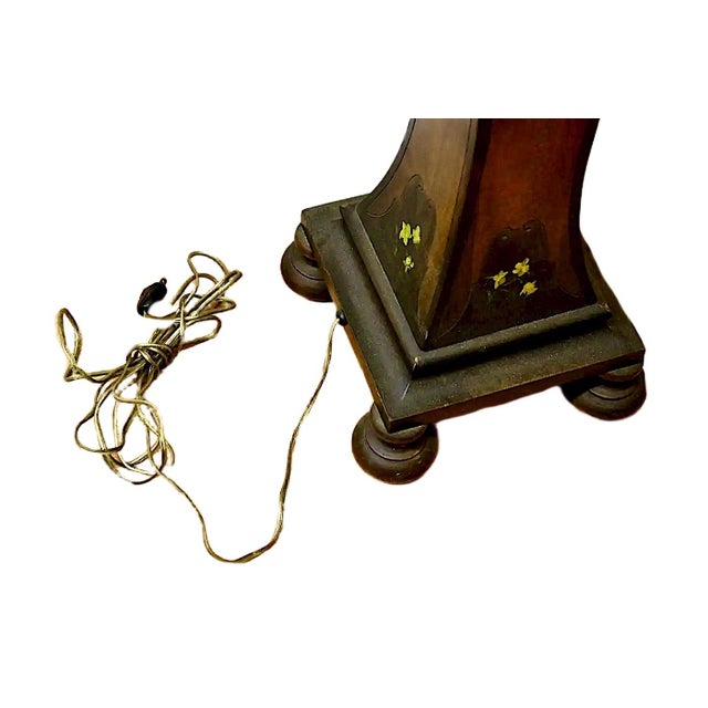 Coffee Arts & Crafts Torchiere W/ Hand Painted Art Glass For Sale - Image 8 of 8