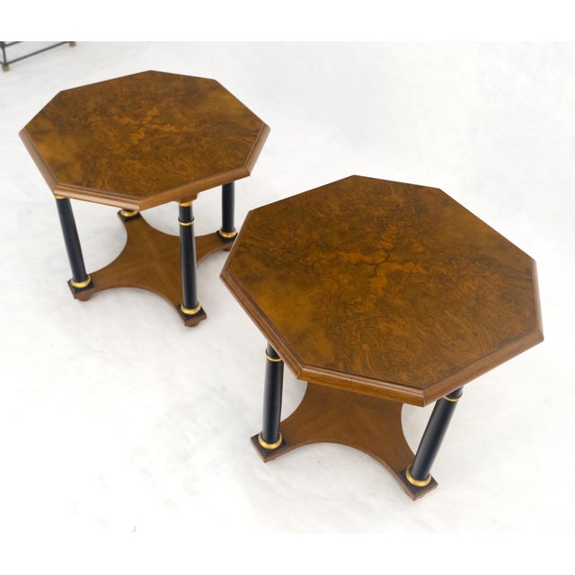 Brown Pair of Baker Neoclassical Octagon Shape End Side Lamp Tables Stands MINT! For Sale - Image 8 of 12