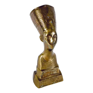 Vintage Queen Nefertiti Brass Egyptian Bust