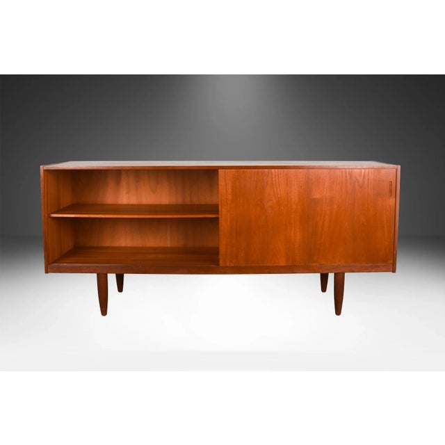 Teak Mid Century Denmark Sliding Door Sideboard Credenza For Sale - Image 4 of 14