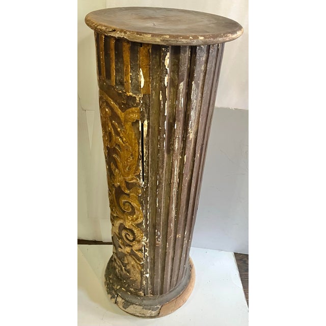 Early 19th Century 1840 Antique Ornate French Wooden Pedestal Column With Gold Highlights For Sale - Image 5 of 12
