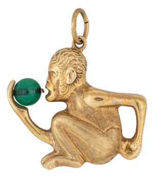 Mid 20th Century Sitting Monkey Charm Vintage 14k Yellow Gold Fine Animal Jewelry