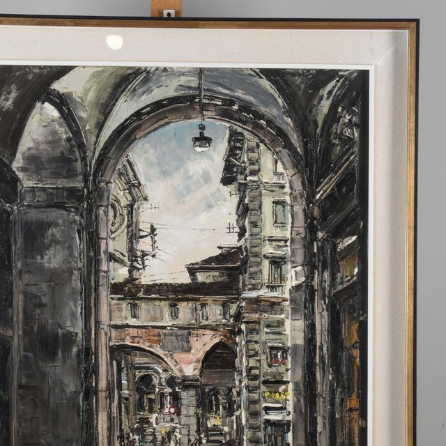 Marco Crippa, Milan Passage, Santa Margherita View, Piazza Mercanti, 1961, Oil Painting, Framed For Sale - Image 3 of 18