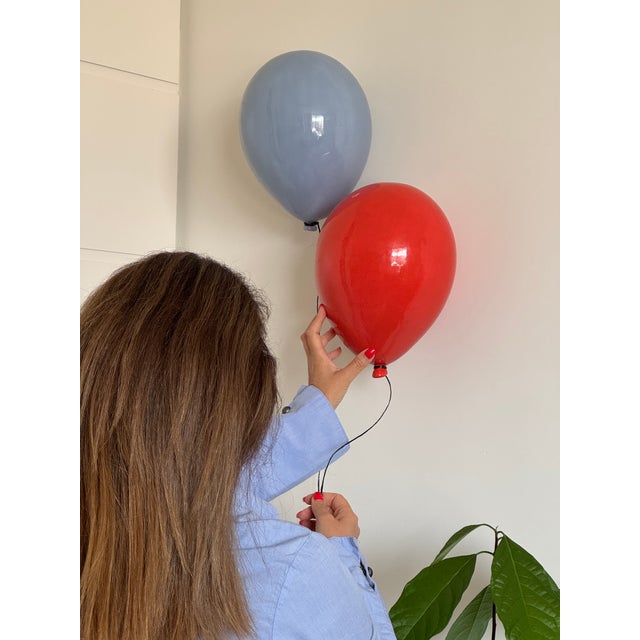 Contemporary Handmade Blue Dawn Glossy Ceramic Balloon Sculpture by ArtArsouf - Medium Size For Sale - Image 9 of 15