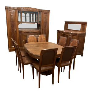 Art DEco Walnut Dining Tables and Chairs, Set of 12