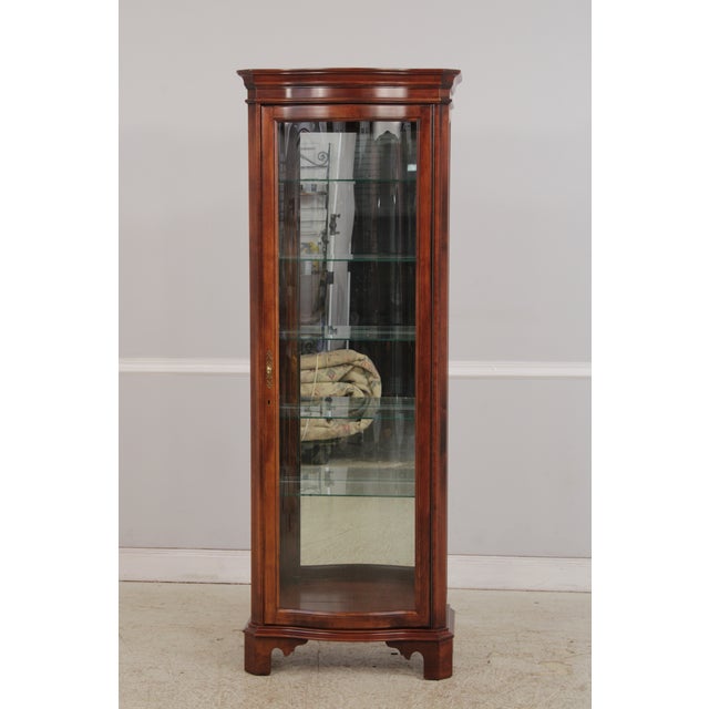 Traditional Pair Jasper Cherry 1 Door Glass Curio Display Cabinets For Sale - Image 3 of 18