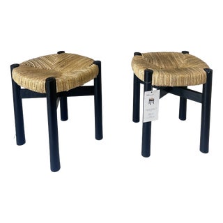 Vintage Black Meribel Stools by Charlotte Perriand, 1960, Set of 2 For Sale