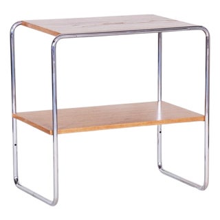 Small 20th Century Bauhaus Chrome and Oakwood Table, Czech, 1930s For Sale