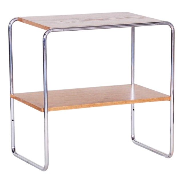 Small 20th Century Bauhaus Chrome and Oakwood Table, Czech, 1930s For Sale