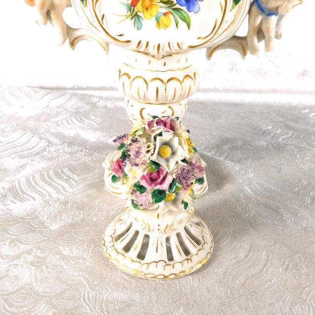Dresden Footed Bowl With Angels and Three Dimensional Flowers For Sale - Image 9 of 18