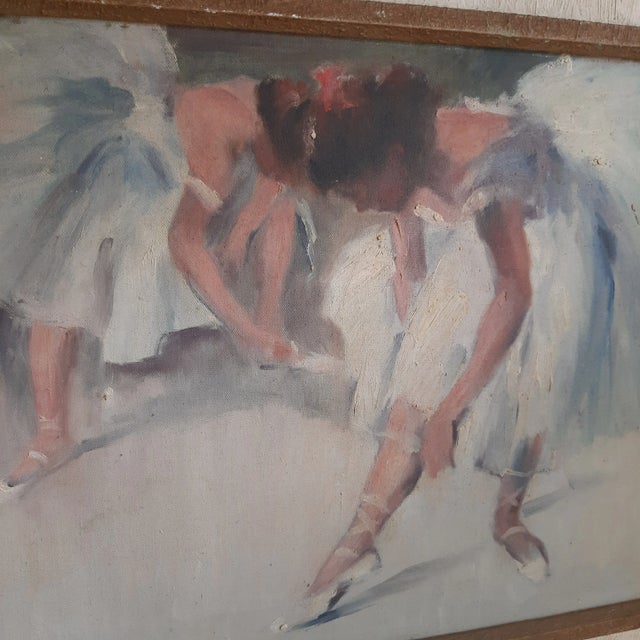 Ballerina Dancers Degas Style Mid Century Oil Painting Original For Sale - Image 4 of 12