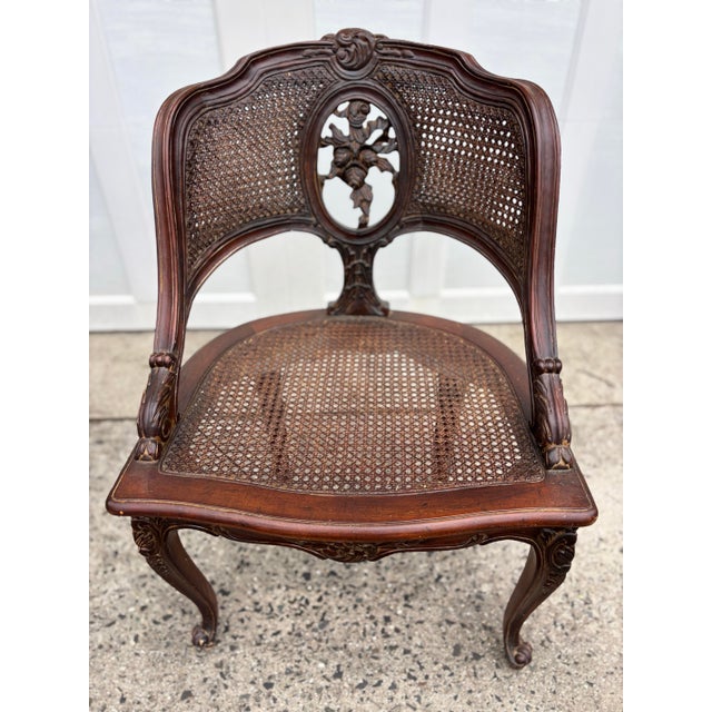 1980s 1980s Louis XV Style Carved Barrel Cane Arm Chairs With Tufted Cushions - Set of 2 For Sale - Image 5 of 12