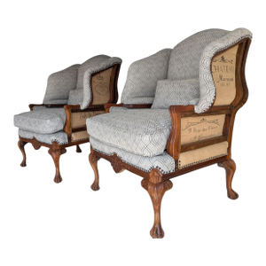 Pair of Early 2000 Deconstucted Style Wingback Chairs