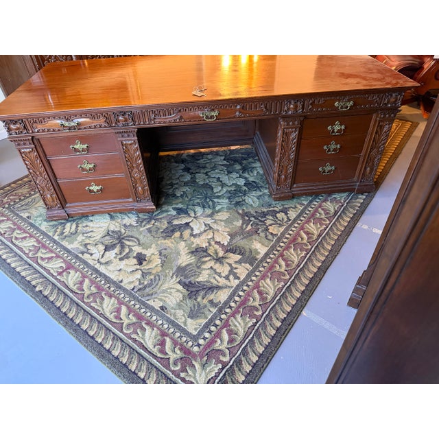 Presidential "Resolute Desk" Carved Mahogany Handcrafted Executive Partners Desk For Sale - Image 9 of 12