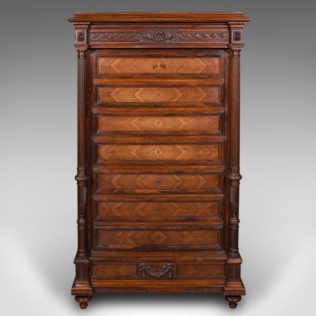 Antique Tallboy Correspondence Desk, French, Kingwood, Escritoire, Victorian For Sale - Image 4 of 12