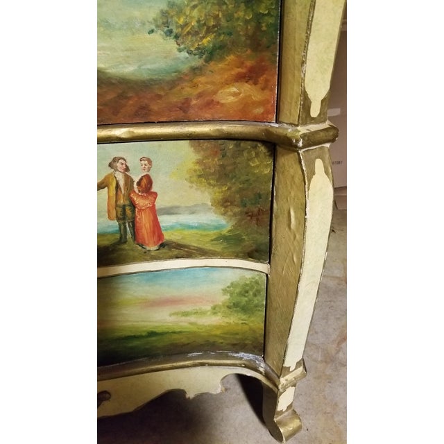 Victorian French Commode Scriban Writing Desk PAinting Couple For Sale - Image 10 of 13