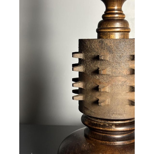 Large Brutalist Table Lamp in Wood and Cast Iron, 1960s For Sale - Image 11 of 18