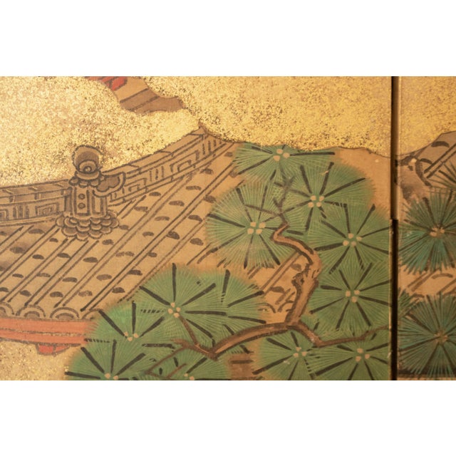 Meiji Era XL Japanese Yamato-E Style 6-Panel Byobu Screen "Chinese Palace Courtyard" For Sale - Image 14 of 18