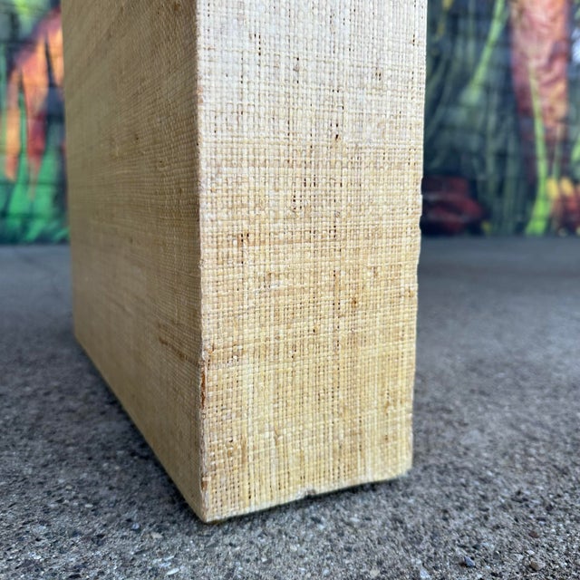 Sand Post Modern Grass Cloth Sofa Console Table For Sale - Image 8 of 12