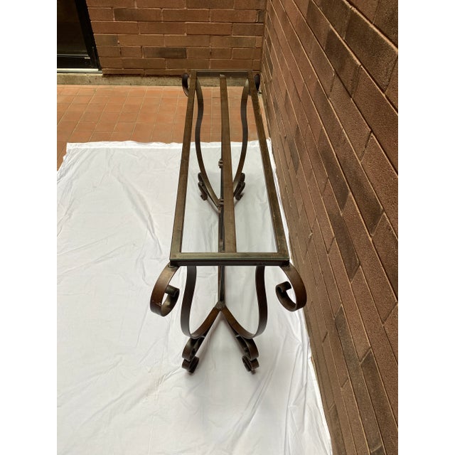 Vintage Mid Century Wrought Iron Console Sofa Table Sideboard With Glass Top For Sale In Chicago - Image 6 of 7