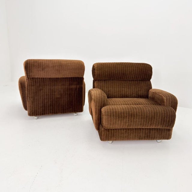 Mid-Century Brown Corduroy Lounge Chair on Casters, 1970s For Sale - Image 11 of 18