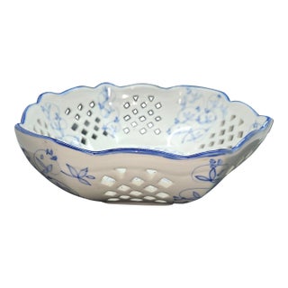 Vintage Maitland-Smith Porcelain "Basket" Bowl Made in Thailand 57 For Sale