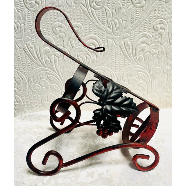 Metal Vintage Mid Century Iron Grapes and Leaves Wine Bottle Holder For Sale - Image 7 of 7
