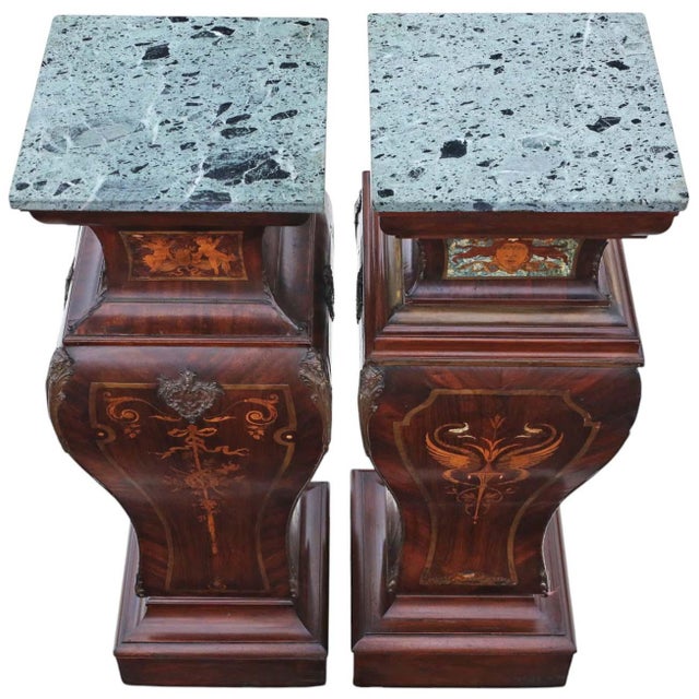 Large Antique Neoclassical Marquetry Jardiniere Stands with Ormolu Mounts and Marble Tops, 19th Century, Set of 2 For Sale - Image 3 of 13