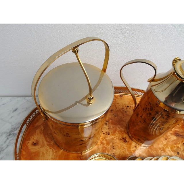 1970s Italian Walnut Serving Set Including Tray, Ice Bucket, Thermos and Coasters, 1970s, Set of 4 For Sale - Image 5 of 18
