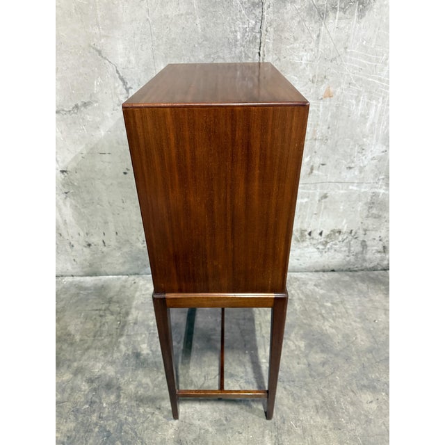 Frits Henningsen Attributed to Frits Henningsen Danish Teak Drop-Front Bar Cabinet – 1940s Mid-Century Secretary (38” Tall) For Sale - Image 4 of 17