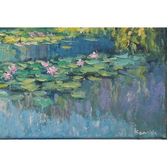 Original oil landscape, lily pond