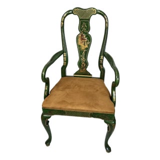 1980s Signed Norman Lundin Green Chinoiserie Armchair For Sale
