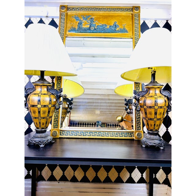 Wood Oversized Neoclassical Greek Key Trumeau Wall Mirror With Classical Relief Frieze For Sale - Image 7 of 18