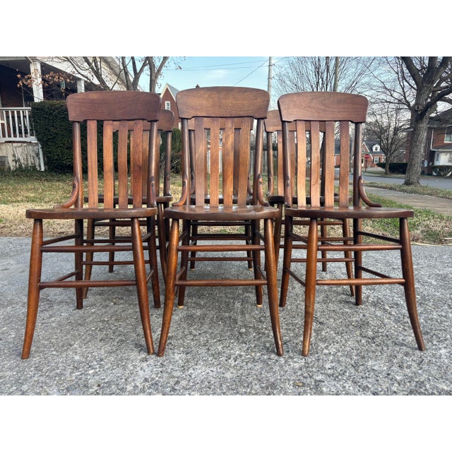 Antique hardwood Arts & Crafts dining chairs, set of 6. From the early 1900s and beautifully aged. Please see condition...