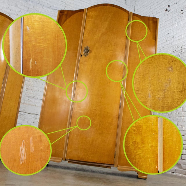 Large Early to Mid-20th Century Vintage English Art Deco Style Wardrobe Burled Maple & Walnut Frame For Sale - Image 17 of 18