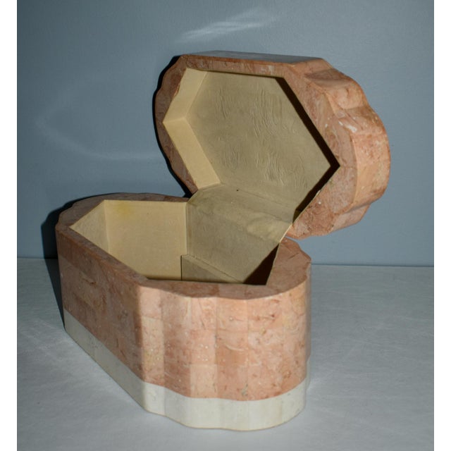 Peach Vintage Maitland Smith ? 1980s Tessellated Velvet Lined Jewelry Case For Sale - Image 8 of 13