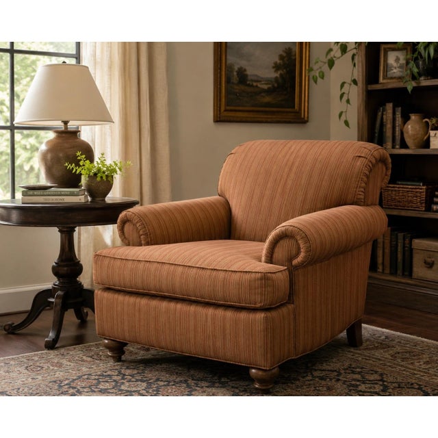 Ethan Allen Upholstered Rolled Arm Club Chair For Sale - Image 11 of 11