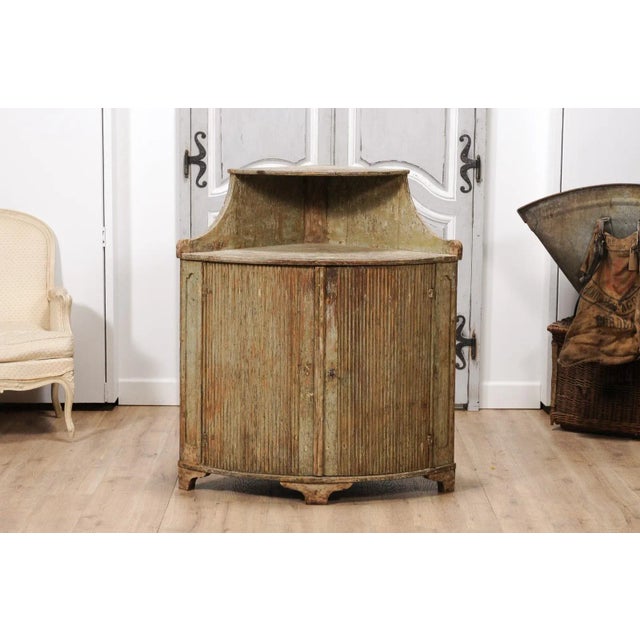 18th Century 18th Century Gustavian Period Swedish Painted Corner Buffet with Reeded Doors For Sale - Image 5 of 12