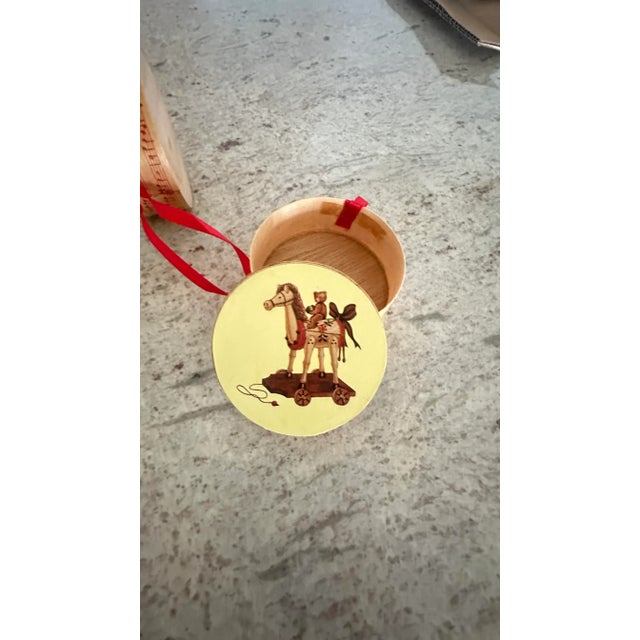 Red Vintage Christmas Candle Holder Wood Train Set and Round Hatbox Ornaments- 13 Pieces For Sale - Image 8 of 12