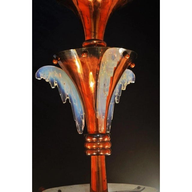 French Art Deco Ezan Six-Light Opalescent Glass Stalactite Chandelier, 1930 For Sale - Image 4 of 18