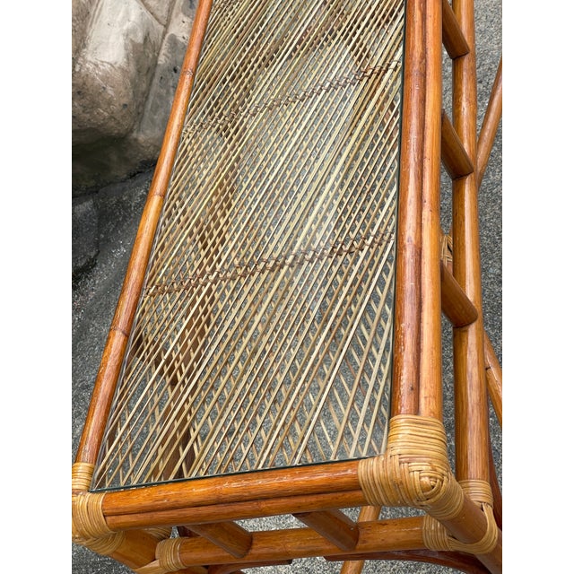 Late 20th Century Late 20th Century Coastal Bamboo Sofa Console Table Server Rattan Glass Top For Sale - Image 5 of 12