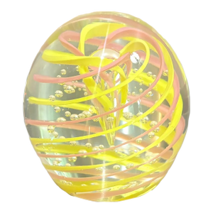 Murano Style Yellow/Pink Swirl Glass Globe Paper Weight